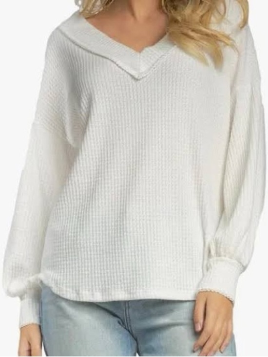 We The Free Tops - We The Free South Side Thermal Waffle knit Top OS VNeck Drop Shoulder Size Small